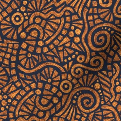 batik doodles in autumn gold and copper on navy