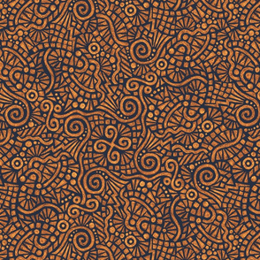 batik doodles in autumn gold and copper on navy