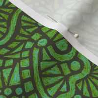 batik doodles in leaf green and light blue on khaki