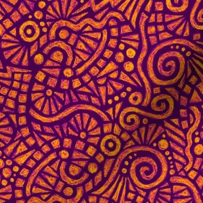 batik doodles in orange on purple