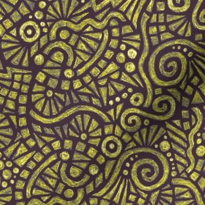 batik doodles in midsummer gold on purple dusk