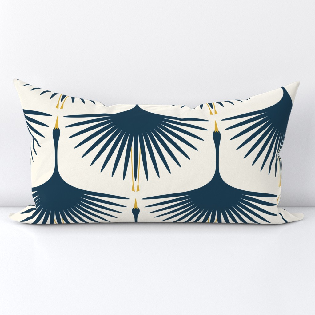 Art Deco Swans - Navy 12"