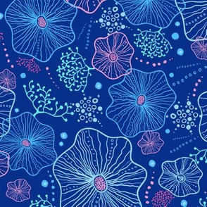 Underwater nature doodle- blue repeat pattern