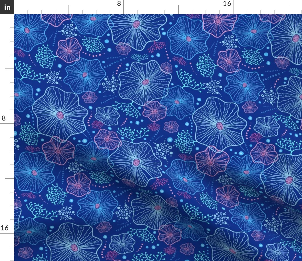 Underwater nature doodle- blue repeat pattern