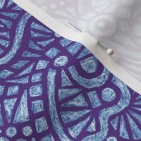 batik doodles in blue and white on purple