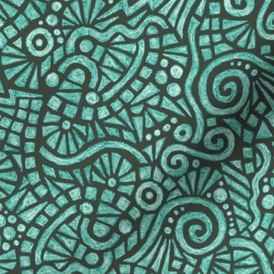 batik doodles in oolong teal on khaki