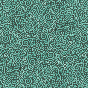 batik doodles in oolong teal on khaki