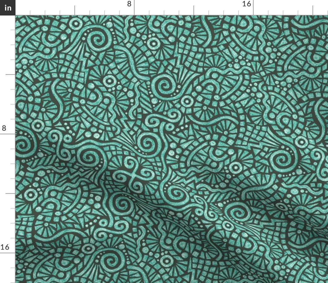 batik doodles in oolong teal on khaki