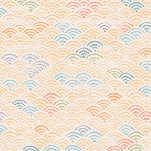 Ocean Waves Block Print Pattern (large scale) | Ocean fabric, surf fabric, rainbow fabric, boho print for coastal decor, beach wrap.