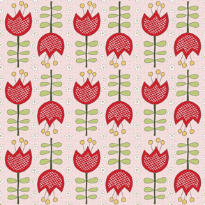 red retro tulips on light pink | medium 