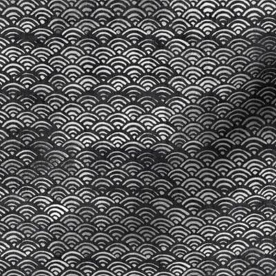 Japanese Ocean Waves in Charcoal Grey | Block print pattern, Japanese waves Seigaiha pattern in dark gray.