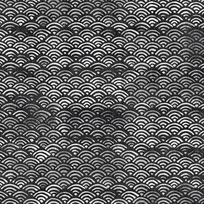 Japanese Ocean Waves in Charcoal Grey | Block print pattern, Japanese waves Seigaiha pattern in dark gray.