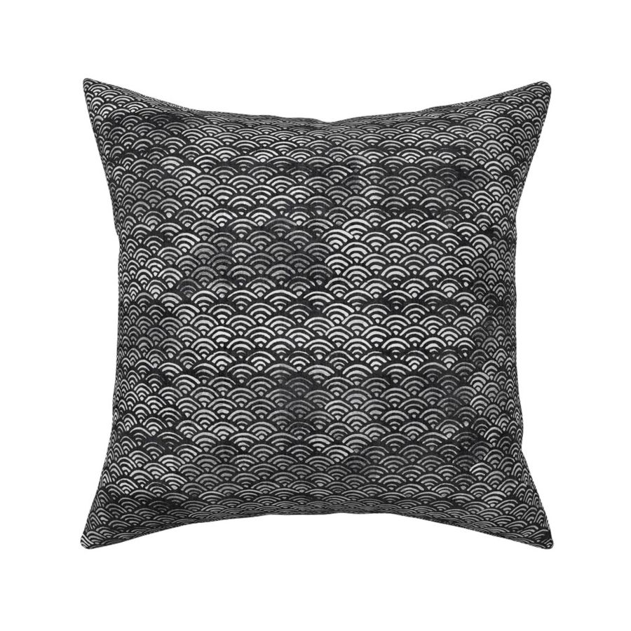 Japanese Ocean Waves in Charcoal Grey (large scale) | Block print pattern, Japanese waves Seigaiha pattern in dark gray.