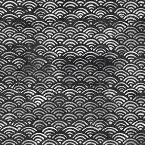 Japanese Ocean Waves in Charcoal Grey (large scale) | Block print pattern, Japanese waves Seigaiha pattern in dark gray.