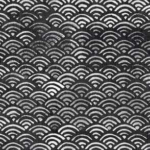 Japanese Ocean Waves in Charcoal Grey (xl scale) | Block print pattern, Japanese waves Seigaiha pattern in dark gray.