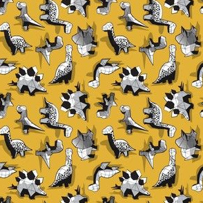 Super tiny scale // Geometric Dinos // non directional design mustard yellow background black and white dinosaurs