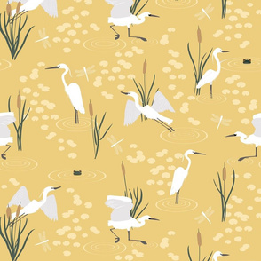 Egret Marsh Lily Pads Yellow