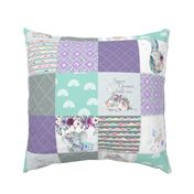 Purple + Mint Elephant Quilt Fabric – Baby Girl Patchwork Cheater Quilt Blocks - AE