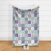 Purple + Mint Elephant Quilt Fabric – Baby Girl Patchwork Cheater Quilt Blocks - AE