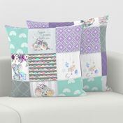 Purple + Mint Elephant Quilt Fabric – Baby Girl Patchwork Cheater Quilt Blocks - AE