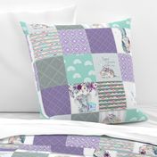 Purple + Mint Elephant Quilt Fabric – Baby Girl Patchwork Cheater Quilt Blocks - AE