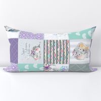 Purple + Mint Elephant Quilt Fabric – Baby Girl Patchwork Cheater Quilt Blocks - AE, ROTATED