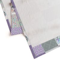 Purple + Mint Elephant Quilt Fabric – Baby Girl Patchwork Cheater Quilt Blocks - AE, ROTATED