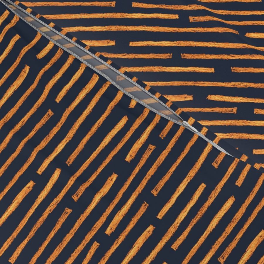 batik vertical stripes - autumn copper and gold on navy