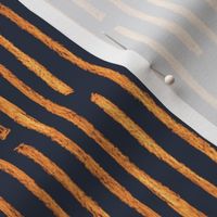 batik vertical stripes - autumn copper and gold on navy