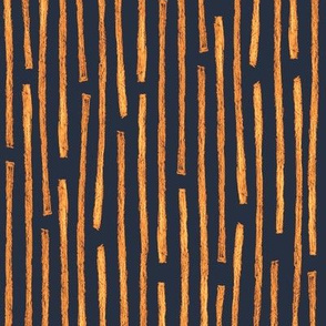 batik vertical stripes - autumn copper and gold on navy