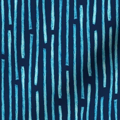 batik vertical stripes - bright blue on navy