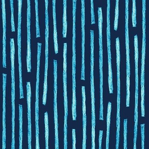 batik vertical stripes - bright blue on navy