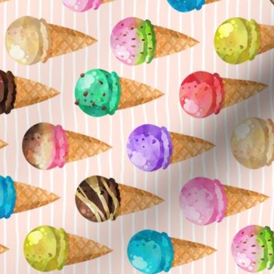 Yummy Ice Cream Cones (baby pink stripe) LARGE scale, ROTATED