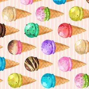 Yummy Ice Cream Cones (baby pink stripe) LARGE scale, ROTATED