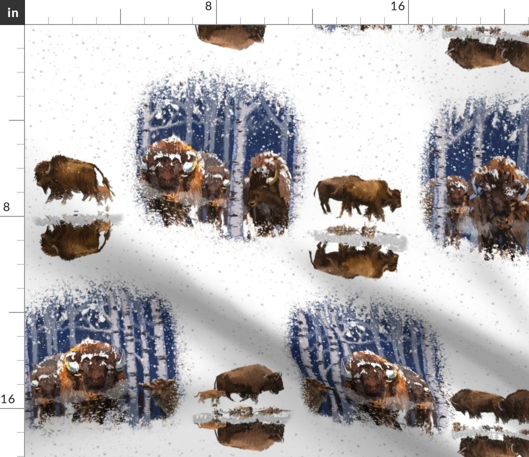 Snowy Winter Bison on White