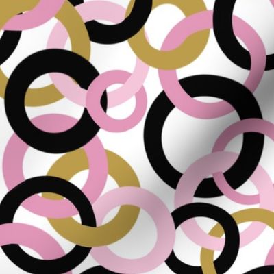 Black, Pink, and Gold Interlocking Rings