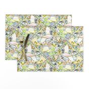 large birds, small birds and pterodactyl tiles, large scale, white, yellow, green, blue, orange, gray, black, pink