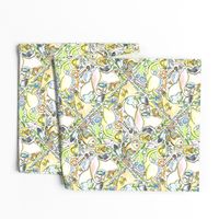 large birds, small birds and pterodactyl tiles, large scale, white, yellow, green, blue, orange, gray, black, pink