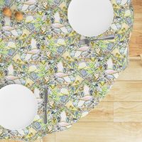 large birds, small birds and pterodactyl tiles, large scale, white, yellow, green, blue, orange, gray, black, pink