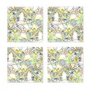 large birds, small birds and pterodactyl tiles, large scale, white, yellow, green, blue, orange, gray, black, pink