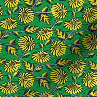 African Wax Print Flowers Green and Yellow