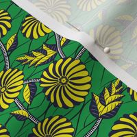 African Wax Print Flowers Green and Yellow