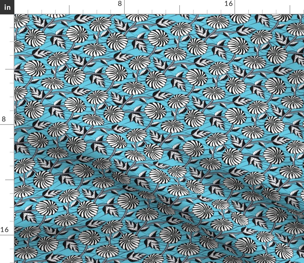 African Wax Print Flowers Baby Blue