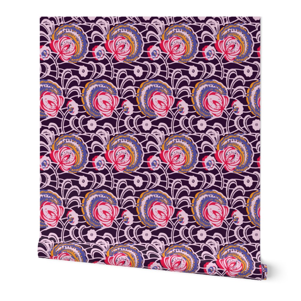 African Wax Print Flowers Purple and Pink