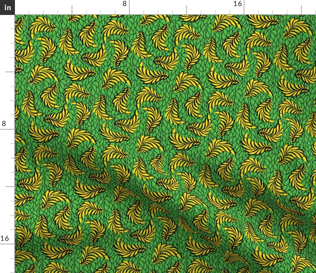 Green and Yellow African Wax Print Leaves