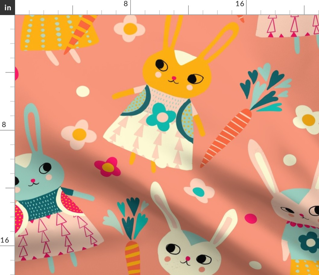 bunny dolls with carrots // warm rose // large scale