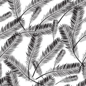 Seamless pattern with palm leaves, feather