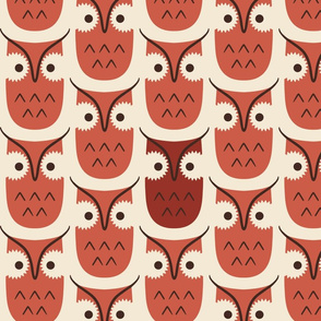 Graphic owls - brick red - large scale