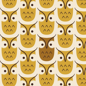 Graphic owls - mustard - large scale