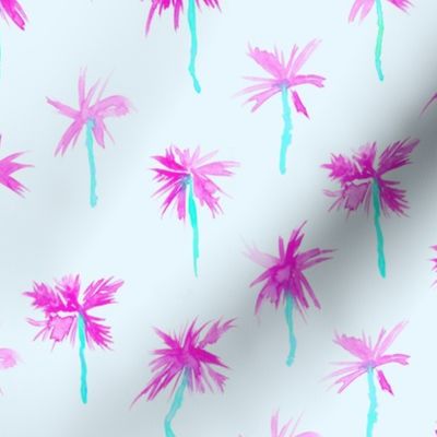 Fun magenta and mint Palm d'Azur - watercolor palms for beach and summer